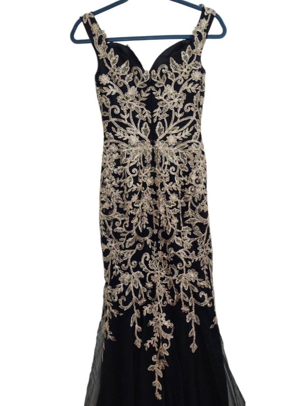 JVN by Jovani Black Gold Embroidered Mermaid Evening Gown Prom Formal Dress 2 - Picture 8 of 15